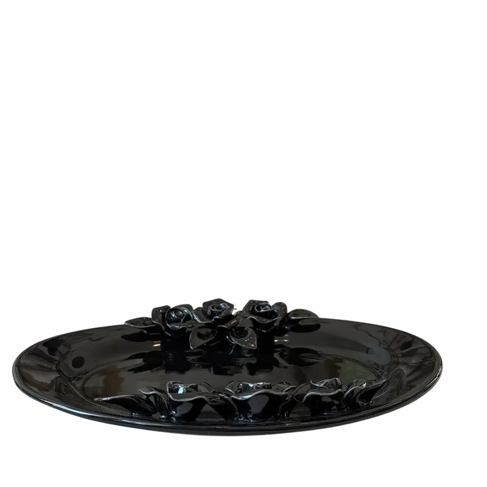 Potter's Studio Black Ornate Floral Decorative Serving Tray 10